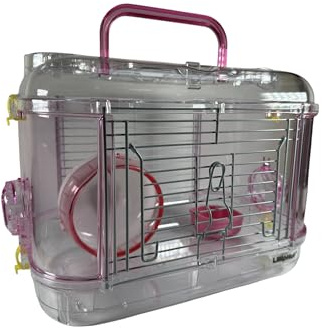 LillipHut Cage pour hamster – Habitat portable pour petits animaux avec accessoires, design durable et compact pour hamsters, gerbilles et petits animaux de compagnie (rose, mini)