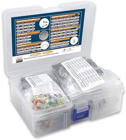 DIYoung Kit de Componentes Electrónicos 1390pcs, Incluyendo Diodos Led, Resistencias de Capa Metálica, Carcasa de Condensadores Electroliticos, Diodos, Condensadores Cerámicos, Transistor