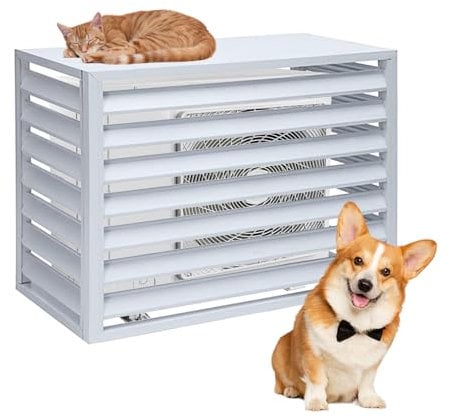 Cache Climatiseur Exterieur Aluminium, Cache Pompe a Chaleur Extérieur, Antivol, Réduction du Bruit, Pour un Jardin Bien Rangé(White,100cm)