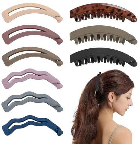 Pinzas de plátano para el cabello, 9 pinzas grandes para cabello grueso y fino, 3 estilos antideslizantes, pinzas de sujeción fuertes para mujer (A)