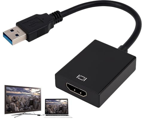 Huybaa Adaptador USB a HDM1, Cable USB 3.0/2.0 a HDM1, Audio Video Adaptador HD 1080P Video Graphic Cable Convertidor para PC, Laptop HDTV TV Compatible con Windows XP/10/8/7