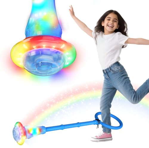 TOPRUNYI Swing Wheel mit Lichtrad,Springring Fußkreisel Kinder mit Nachtleuchteffekt,Faltbarer Blinkender Sprungball,Kinder Blinkender Springring,Geschenke für Mädchen 3+ Jahre (Blau)
