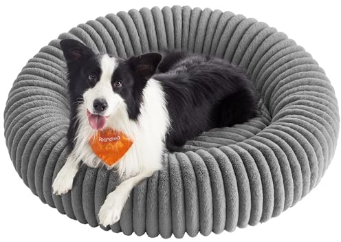 Feandrea Hundebett, 100 cm Durchmesser, waschbar, weiche Polsterung | Großes Katzenbett, Hundekörbchen, Hundekissen, rutschfest, taubengrau, BADDI Kollektion PGW306GD01