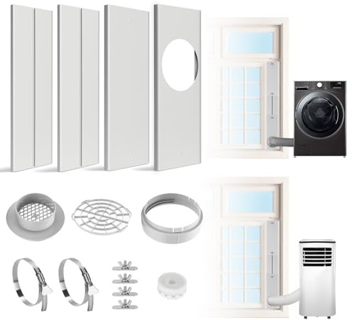 HOXHA Kit di ventilazione per finestre AC, kit di ventilazione per finestre, adatto con condotto per asciugatrice da 10,2 cm e tubo di ventilazione CA da 15 cm per finestra scorrevole, kit di sfiato