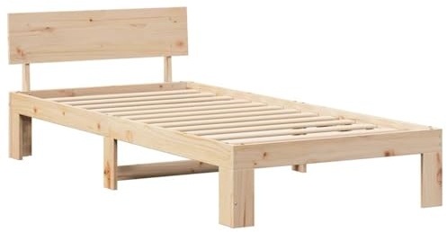 vidaXL Bettgestell mit Kopfteil 80X200 cm Massivholz Kiefer Minimalistischer Stil Innenraum Lösung Single Ohne Boxspring Holz Kinder Natur Modern Langlebig Unterbett