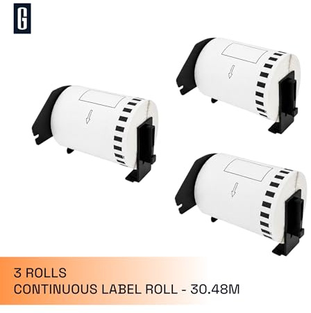 GROF DK-22246 Thermo Endlose Versandetiketten 103mm x 30.48m 3 Rollen | Selbstklebende Etiketten - für Brother QL-1050/1060N/1100/1110NWB - für DHL, GLS, DPD Paketversand, Onlinehandel & Logistik