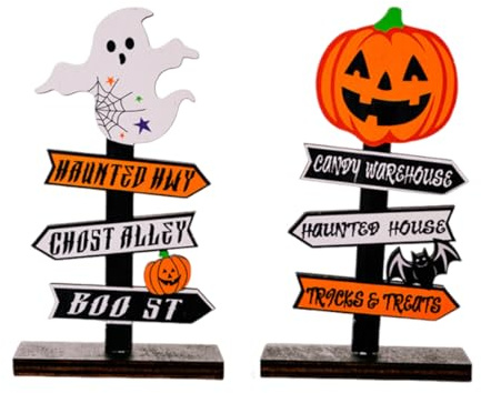 KEQAR 2 Pezzi Decorazioni Halloween Tavola in Legno Centrotavola con Zucche e Fantasmi per Festa/Cucina/Ufficio/Bar