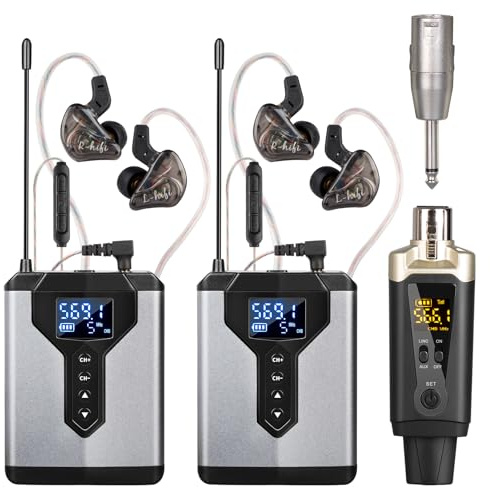 Depusheng T9-2 - Sistema de monitoreo intrauditivo inalámbrico con Clip transmisor en el Receptor, emparejamiento automático, monitoreo intrauditivo para Estudio, Guitarra, DJ, actuaciones en Directo