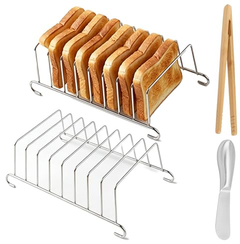 ZhongShuang 2 Stück Edelstahl Toasthalter Set, Brotmesser & Buttermesser inklusive, Multifunktional Toast Halter für Heißluftfritteuse Airfryer, Ideal für Hotel, Restaurant und Heimgebrauch