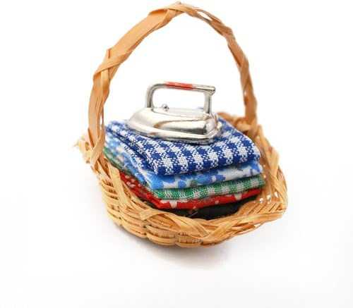 Dolls House Basket of Linen with Iron (MC3281) - 1:12 Scale Miniatures | Minimum World