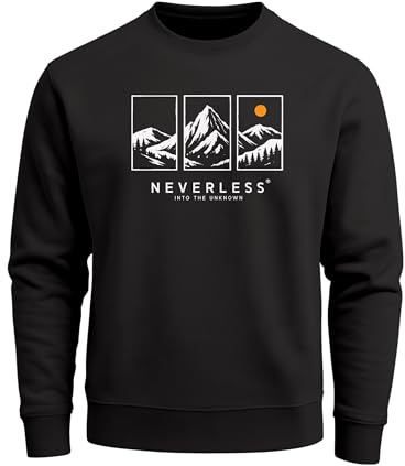 Neverless® Sweatshirt Herren Frontprint dreiteiliges Bergmotiv Grafik Print Pullover Männer Fashion Streetwear