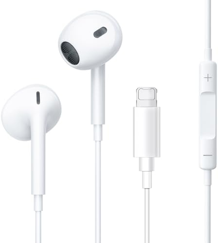Cengxing In-Ear Headphones Compatible with iPhone 14 Pro Max/13/12/11/8/7 Extra Bass Earphones Provide Volume and Microphone control Compatible with iOS