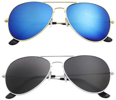 DLPRK 2 Paare Retro Pilotenbrille, sonnenbrille herren pilotenbrille Blau & Schwarz, Kapitän Sonnenbrille, Ideal für Fasching, Karneval & Mottoparty, Langlebig & UV-Schutz Eleganter Accessoire