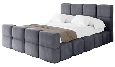 ALTDECOR Polsterbett mit Bettkasten und Lattenrost, Bett mit Matratze H3/H4, Kopfteil, Boxbett, Doppelbett mit Stauraum - NATA-Z 120x200 Dunkelgrau
