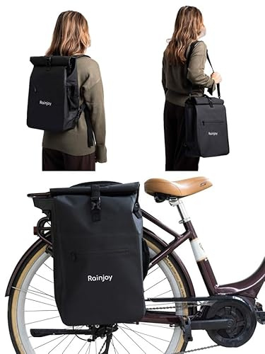 Rainjoy Fahrrad-Rucksack, wasserdicht, 3-in-1, 25 l, anpassbar, Gepäckträger, Schultergurt (schwarz)
