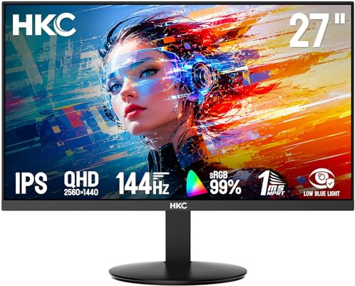 HKC V2718QS 27 Pollici Monitor Gaming QHD 2560x1440 IPS 144Hz 1ms MPRT HDR10, 99% sRGB, Monitor PC HDMI 2.0 DisplayPort 1.4, VESA 100x100, Schermo Gaming per PC e Console