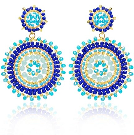 Handgefertigte Damen-Perlenohrringe mit Rocailles, Boho Statement Ohrschmuck für Sommer & Strand, Böhmische Statement Anhänger Ohrringe