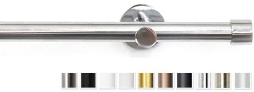 Rollmayer Moderne Gardinenstange Ø 19mm glänzend, Chrom/Weiß/Schwarz (200cm chrom rohr, 1-läufig, mit Crux) Wandbefestigung Ohne Ringe!
