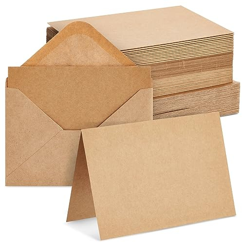 48 Pack Kraft Brown Blank Greeting Cards with Envelopes, Folded Cardstock for DIY Wedding, Birthday Invitations, Crafts (4x6 in)