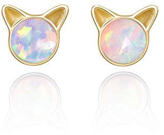 Meow Star Katze Ohrringe Opal Ohrstecker für Frauen Gilrs Sterling Silber Opal Ohrringe 14 Karat Gold und Rose Gold überzogen Katzenschmuck für Katzenliebhaber (silber-gold)