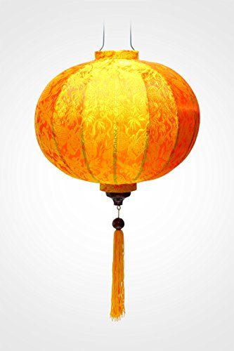 Lampion Asiatisch Hoi an Seide Orange R – Ø 38 cm – Laterne Hoi an Stoff, Bambus und Holz – Handwerk und Dekoration Vietnams (REF. R25-O)