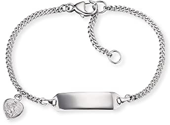 Herzengel Mädchen Kinder Armband aus Sterling Silber und einem Anhänger - mit Gravurplatte - Karabinerverschluss - längenverstellbar - nickelfrei