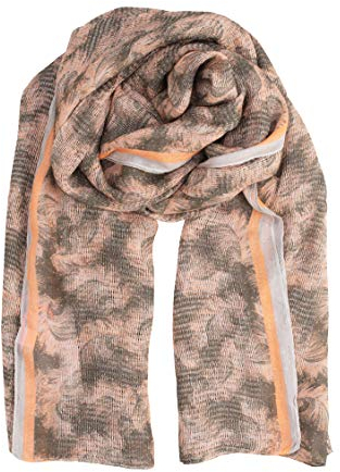 Becksöndergaard Damen Schal Feather Moda Army Green Halstuch Feder Print Grün Beige Orange Modal 100x200 cm - 2001631001-559