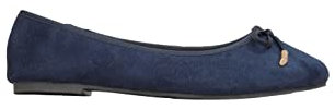 Yours Curve Plus Size - Slip On Ballet Flat Round Toe Ballerina Pumps Lightweight Bow Faux Suede in Wide E Fit & Extra Wide Eee Fit - Women's Dark Blue 9EEE