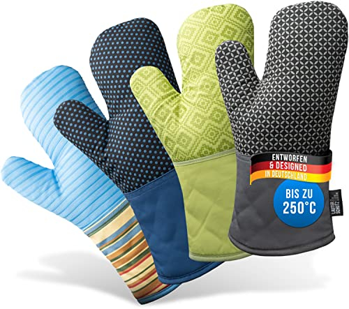 LauterSchutz® Gants de Four en Paire - avec revêtement en Silicone pour Un Soutien Optimal et Une résistance à la Chaleur (Chaleur de Contact: 250 ° C) dans différentes Couleurs (Coloré/Bleu Clair)