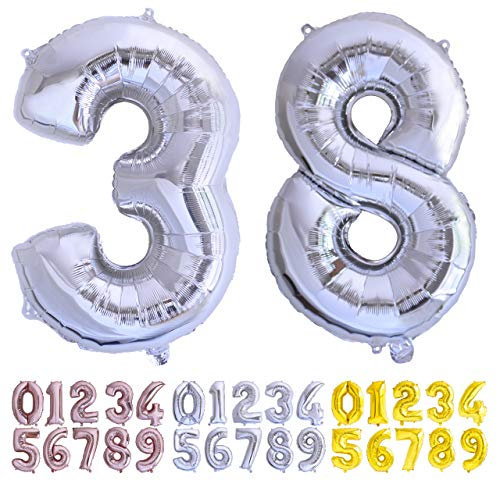 Luftballon Geburtstag Nr. 38 oder 83 XXL Silber - Riesen Folienballon in 70 cm Geburtstagsdeko | Ballon Zahl Deko zum Geburtstag | fliegt mit Helium