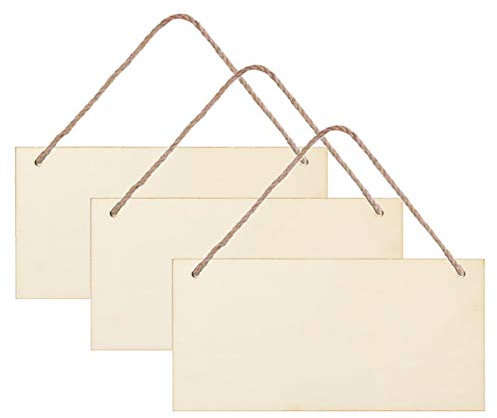JANOU 3pcs Unfinished Wood Sign Blank Rectangle Hanging Wooden Plaque DIY Craft Project Wood Sign with Rope Door Wall Art Decorative, 6x12''