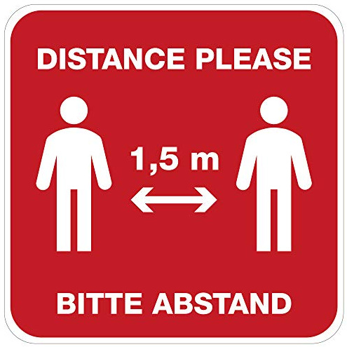 Komar 14810 2 hochwertige Aufkleber Distance, Größe: 31x31 cm, selbstklebend, Abstand halten, Wandsticker, Wandtattoo, Warnhinweis, Corona, Sicherheitsabstand, rot, weiß, 31 x 31 cm