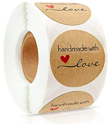 500 Stück Geschenkaufkleber,Kraft Selbstgemacht mit Liebe Aufkleber,Selbstgemacht mit Liebe Aufkleber,Made with love aufkleber,Runde Backaufkleber Kraft,Weihnachten&Geschenksticker für Hochzeit