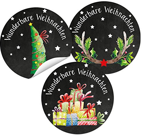 Logbuch-Verlag Weihnachten Aufkleber schwarz rot 72 Stück Weihnachtssticker mit Text im Set rund 4 cm