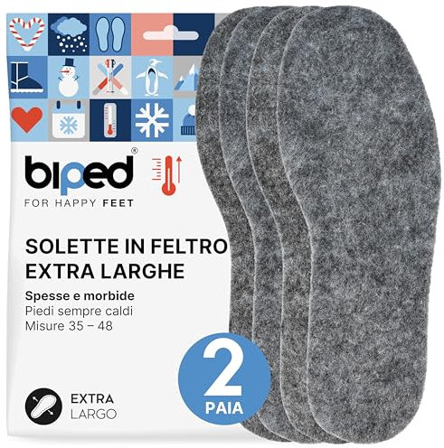 biped 2 paia di solette in feltro extra larghe - Solette invernali riscaldanti per scarpe extra larghe, scarpe da lavoro, stivali, scarpe da trekking e scarpe da ginnastica z2787(38)