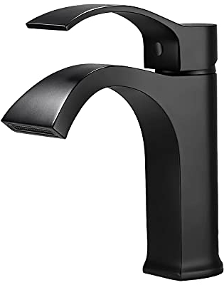 SOLVEX Wasserhahn Bad, Modern Schwarz Messing Wasserfall Waschtischarmatur,Heißem und Kaltem Einstellbarer,Elegant Stil Armatur Waschbecken Für Badezimmer,Einhand Waschtischbatterie,DE-SP-12004