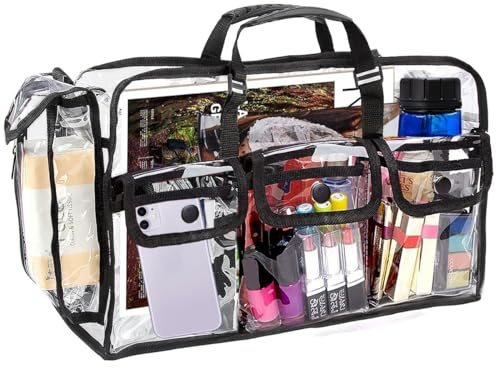 M MUNCASO Clear Tote Bag Large Toiletry Bag Transparent Bag Clear Crossbody Bag with Adjustable Shoulder Strap and Zipper Closure, Perfect for Work, Sports Games, Concert (Black#2)