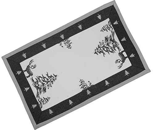 Weihnachten - Winter - Hirsch Stickerei Leinenoptik Polyester Platzdeckchen ca. 28 x 44 cm, Grau - Weiß