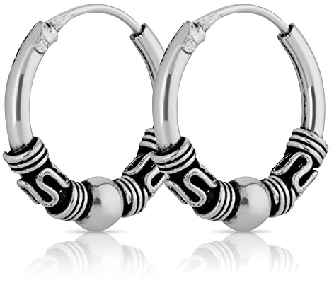 NKlaus Creolen Bali für Damen, 925 Sterling Silber, Gothic, 12mm, 2 Stück | Mittelalter; Außendurchmesser 12mm; Stärke 1,3mm