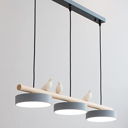 Dimmbar Esszimmer LED Lampe kaltweißes/warmweißes/warmes Licht Pendelleuchte aus Holz Rund Acryl Lampenschirm Hängelampe Modern Rechteckig kreativ Esstischlampe Kronleuchter Deckenbeleuchtung, 80cm