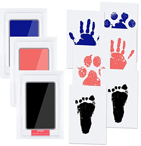 Vicloon Baby Abdruck Set, Baby Handabdruck und Fußabdruck mit 3 x Clean Touch Stempelkissen und 6 x Druckkarten, Babyhaut Kommt Nicht Farbe in Berührung, für Familie Geschenk - Mehrfarbig