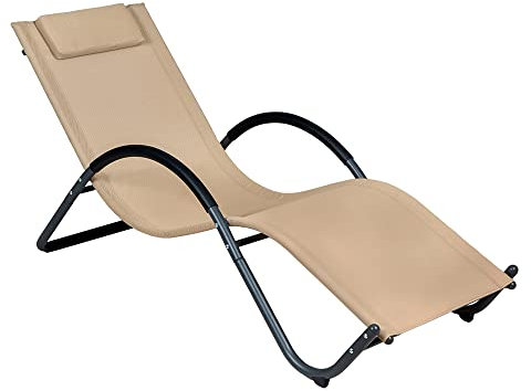 Hortan Enrico Coveri Lettino Sdraio Prendisole con Seduta Ergonomica, Cuscino Poggiatesta e Struttura Ondulata In Acciaio Per Arredo Esterno, Giardino e Terrazzo