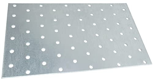 AERZETIX - C58309 - Juego de 4 Placas de montaje perforadas 120x200x2mm con 60 agujeros - en acero galvanizado Z275 - fijación de metal madera - color plata
