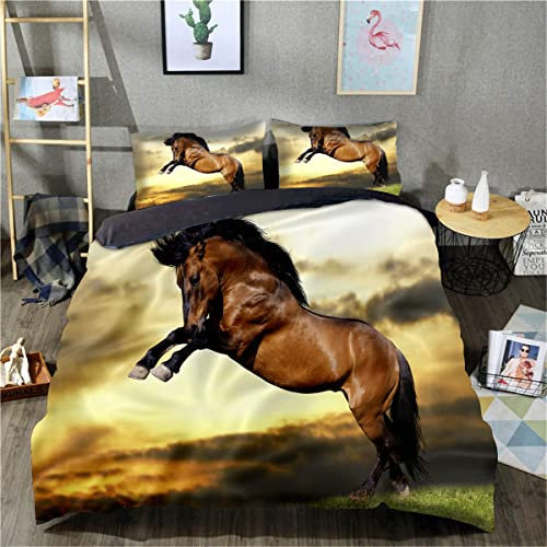 Copripiumino da letto stampato in 3D Cavallo Completo da letto stampato in tre pezzi Morbida biancheria da letto in microfibra (misura singola 135x200 cm, 1 copripiumino + 1 federa)