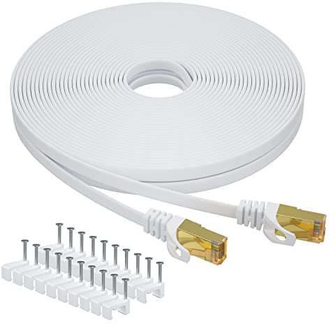 Aouensly CAT 7 Ethernet kabel 10m, Hochgeschwindigkeits Gigabit RJ45 Flach 10Gbps 600MHz Patchkabel Abgeschirmt, weißes LAN-Netzwerk Internetkabel Kompatibel für Switch, Router, Modem,PC, Laptop