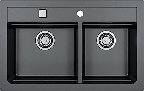 Alveus 1132002 ATROX 50 Fregadero de cocina empotrado o bajo encimera de granito, Negro