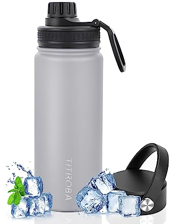 TITIROBA Edelstahl Trinkflasche 600ml Auslaufsicher Thermosflasche BPA Frei Isolierflasche Vakuum Doppelwand Isolierung Grau