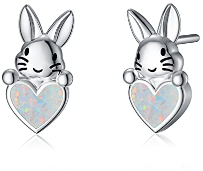 Kaninchen Geschenke Sterling Silber Kaninchen Ohrstecker für Damen Erstellt Opal Bunny Nette Ohrringe für Mädchen im Teenageralter Kleines Kaninchen Schmuck Geburtstag Weihnachten Geschenke