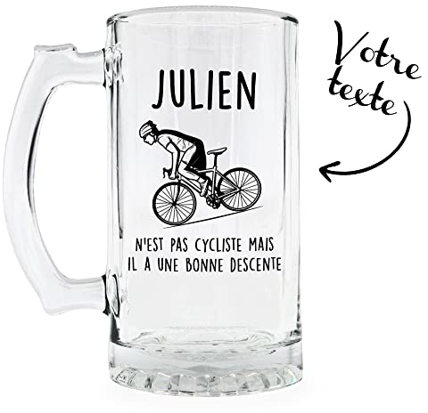 KDO MAGIC Verre à bière personnalisable - Chope à bière 470ml personnalisé avec un texte - Plusieurs modèles - Idée cadeau homme, fête des pères, papa, anniversaire (Modèle cycliste)