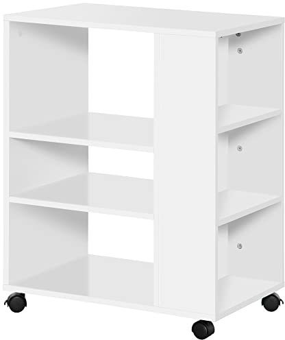 Vinsetto Druckerständer mit Rollen Aktenschrank inkl. 6 Regale Rollcontainer für Akten, Dokument, Drucker, Druckeregal für Büro, Arbeitszimmer, im Modernem Stil, bis 30 kg, Weiß, 60 x 40 x 75,8cm